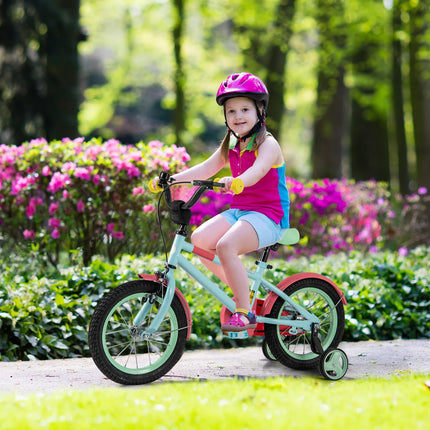 BABY JOY Colorful Macarons Kids Bike, 14 Inch Sporty Children's Bicycle with Training Wheels