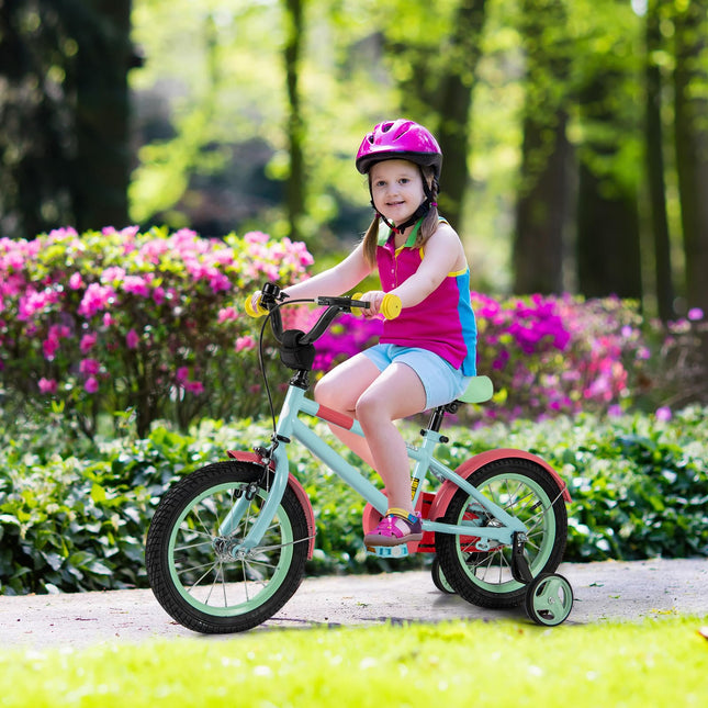 BABY JOY Colorful Macarons Kids Bike, 14 Inch Sporty Children's Bicycle with Training Wheels