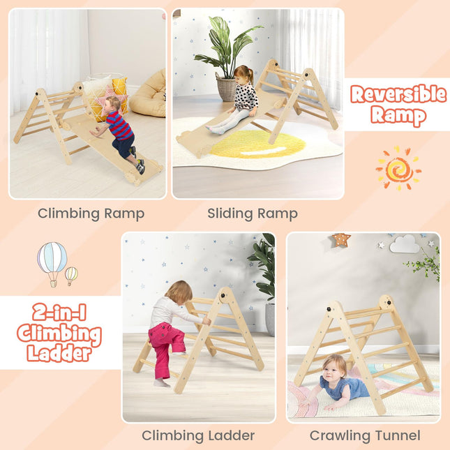 Costzon Climbing Toys for Toddlers, 4 in 1 Foldable Wooden Montessori Baby Climbing Gym