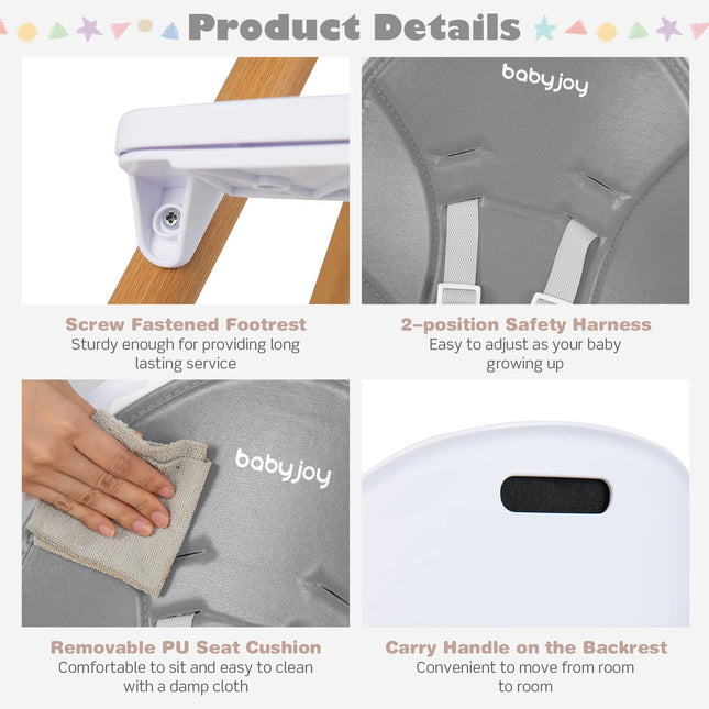BABY JOY Convertible Baby High Chair, 3 in 1 Highchair, 5-Point Harness for Babies Infants Toddlers