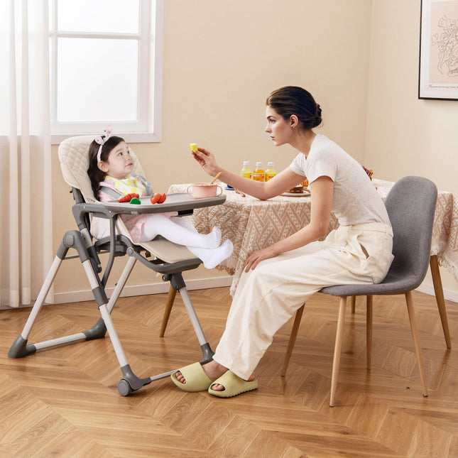 BABY JOY Foldable High Chair for Babies and Toddlers, Portable Adjustable Highchair with Footrest, Detachable Tray