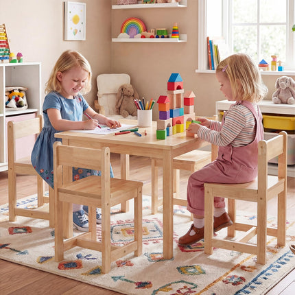 Costzon Kids Table and Chairs 5 Pieces Rubber Wood