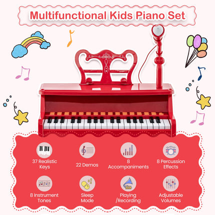 Costzon Kids Piano, 37 Key Toy Piano Keyboard, Portable Electronic Piano Educational Musical Instrument Toy