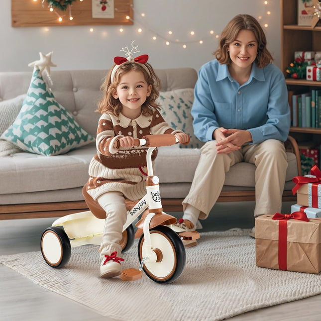 BABY JOY Toddler Tricycle, Kids Trike with Adjustable Seat and Storage Basket for Boys Girls Indoor and Outdoor Riding