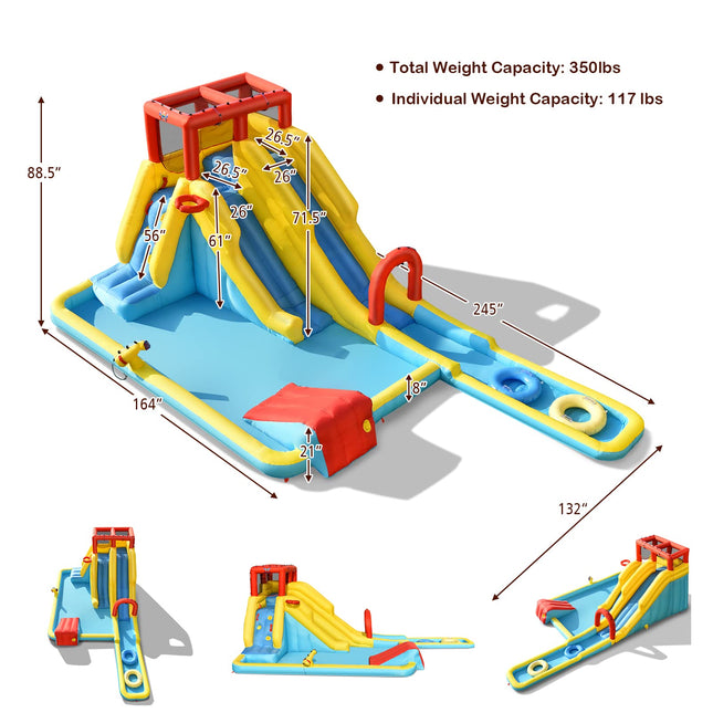 Costzon Inflatable Water Slide 7 in 1 Double Long Slide Giant Water Park w/Blower