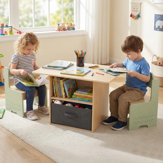 Costzon Kids Wooden Activity Desk Set Indoor Children Furniture