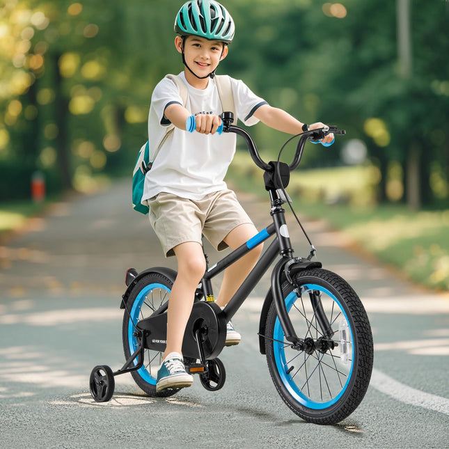 BABY JOY Colorful Macarons Kids Bike, 16 Inch Sporty Children's Bicycle with Training Wheels