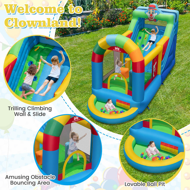 BOUNTECH Inflatable Bounce House, Clownland Bouncy House with Long Slide for Kids 3-6
