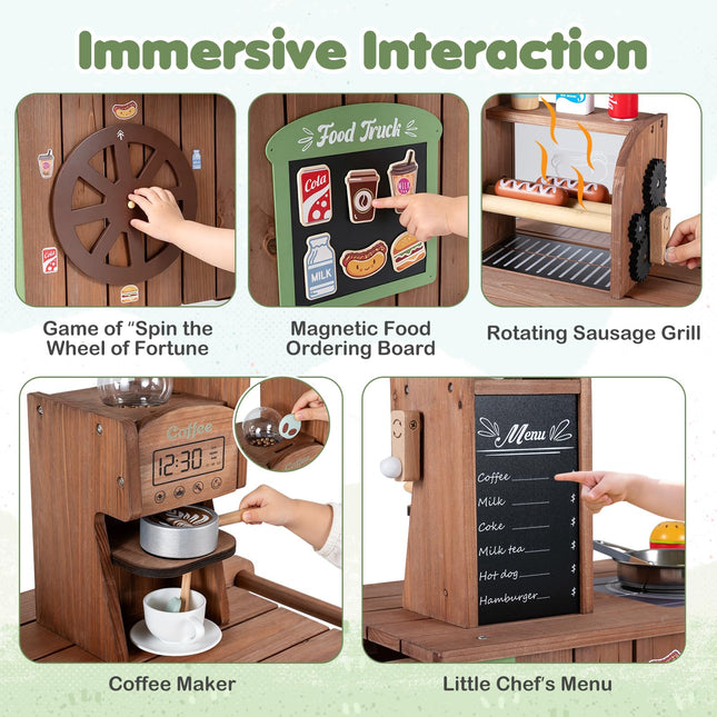Costzon Wooden Grocery Store Playset | Pretend Play Market Stand Food Cart