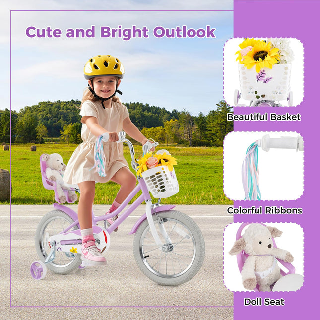 BABY JOY Kids Bike, 12 14 16 18 Inch Children Bicycle, 95% Pre-Assembled Girls Bike
