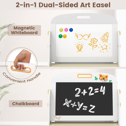 Costzon Wooden Art Table Set with Adjustable Double-Sided Magnetic Whiteboard & Blackboard