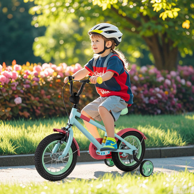 BABY JOY Kids Bike, 12 Inch Sport Style Children's Bicycle with Vivid Color, Training Wheels