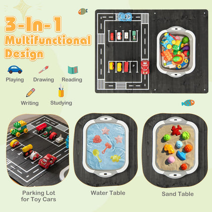 Costzon Sensory Table, 3-in-1 Wooden Sand and Water Table with Foldable Bin