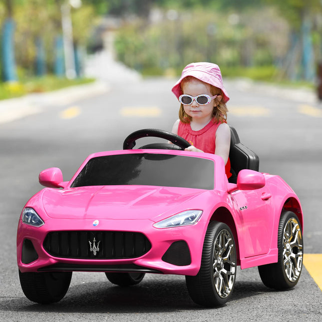 Costzon Ride on Car, 12V Licensed Maserati GranCabio Battery Powered Vehicle w/ Remote Control, Spring Suspension（Pink）