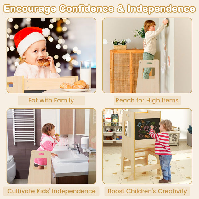 Costzon Toddler Tower, Height Adjustable Kids Kitchen Step Stool with Safety Rail