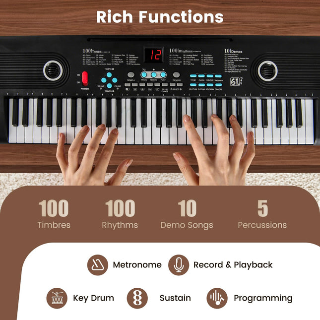 Costzon 61 Key Keyboard Piano, Electric Digital Piano Keyboard with Microphone