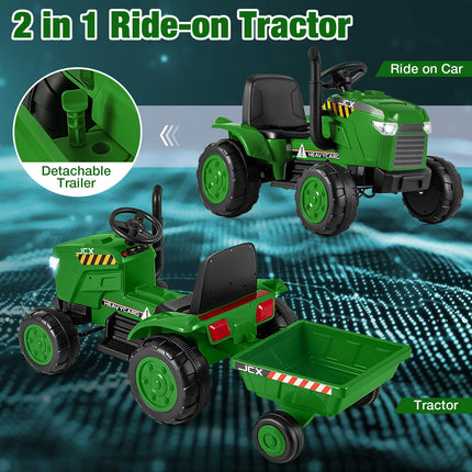 Costzon 2-in-1 Ride On Tractor, 12V Kids Ride on Car w/Detachable Trailer, Remote Control, Tractor Toys for Kids 3-8