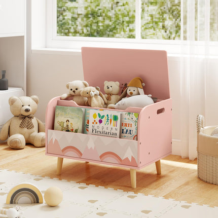 Costzon Kids Wooden Toy Box 4 Solid Wood Legs Flip-top Lid