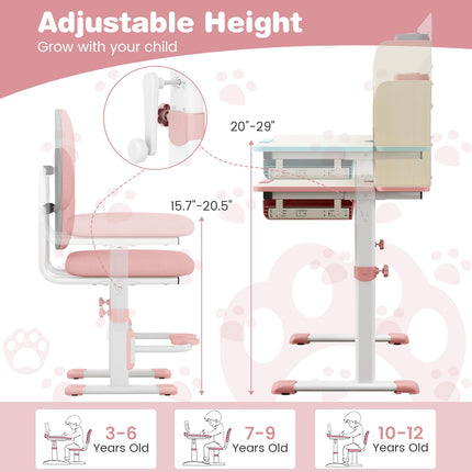 Costzon Kids Desk and Chair Set, Height Adjustable Children School Study Table and Chair Set