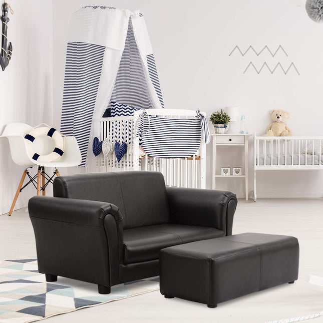 Costzon Toddler Couch with Footstool 2 in 1 Double Seat Children's Sofa