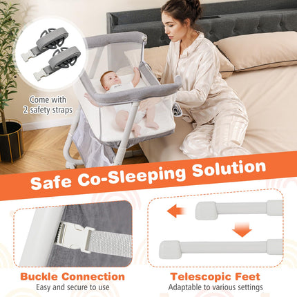 BABY JOY Bassinet, Bedside Crib w/Adjustable Height, Comfy Mattress, Full-Mesh Sides and Storage Pockets (37" x 31.5" x 41.5")