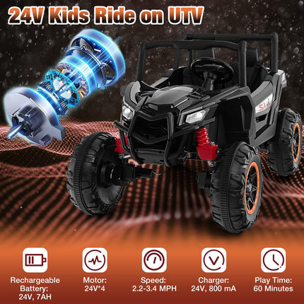 Costzon 24V Kids UTV, 4WD/2WD Battery Powered Electric Car w/ 4 x 100W Powerful Engine, Remote Control