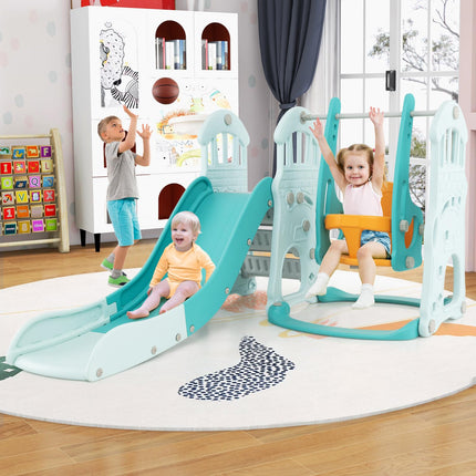 Costzon 4 in 1 Toddler Slide and Swing Set, Castle Indoor Outdoor Baby Swing with Slide