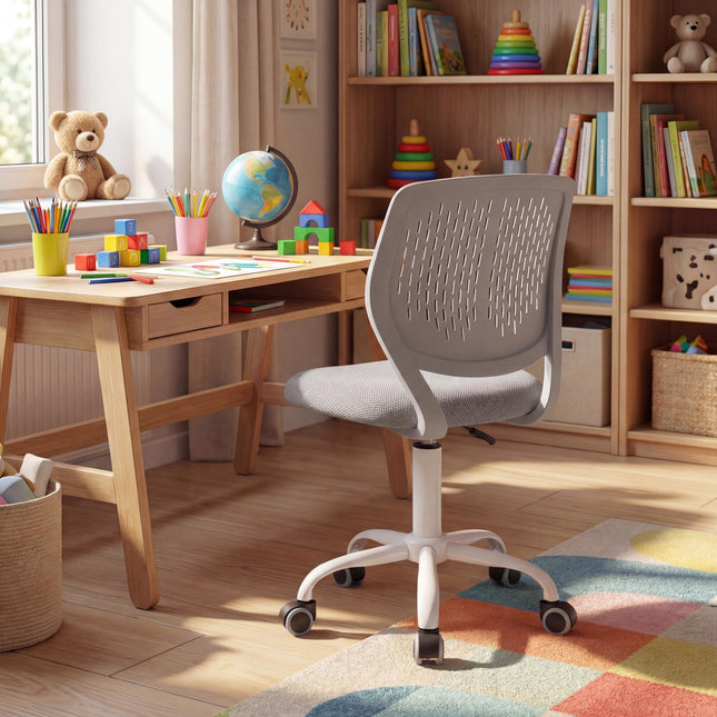 Costzon Armless Height Adjustable Kids Computer Chair Ergonomic Backrest & Stable 5-Point Wheels