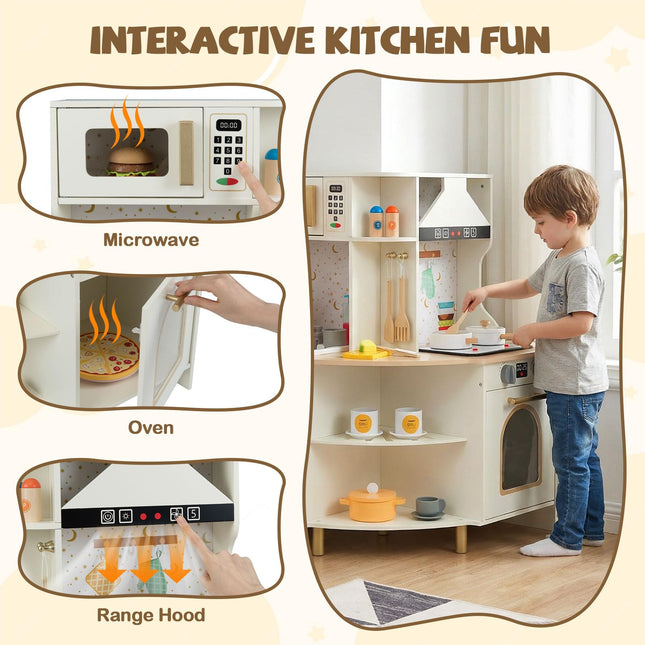 Costzon Corner Play Kitchen Wooden Toy Cooking Set