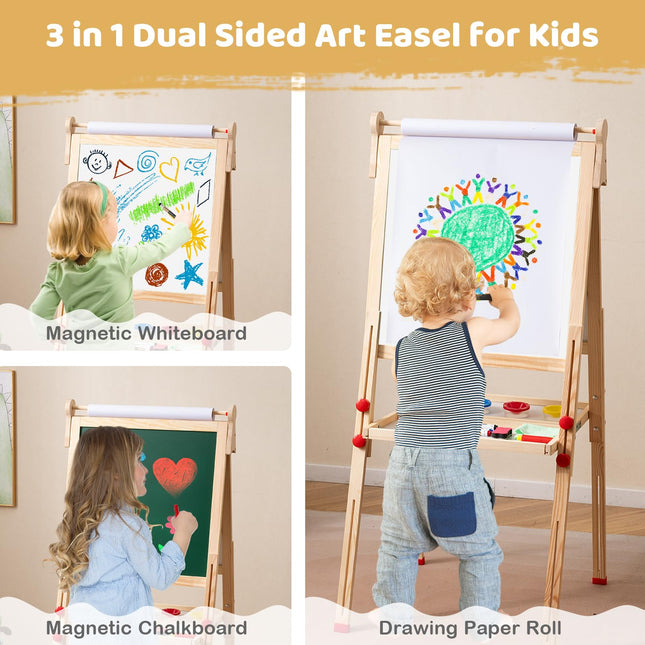 Costzon Wooden Art Easel for Kids 3 in 1 Height Adjustable Foldable Easel
