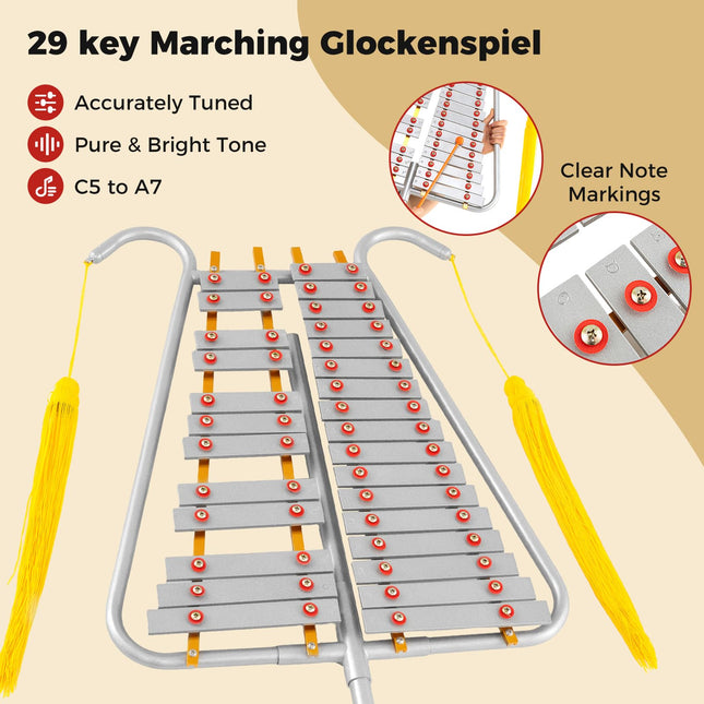 Costzon Marching Glockenspiel 29 Note Bell Lyre for Marching Band