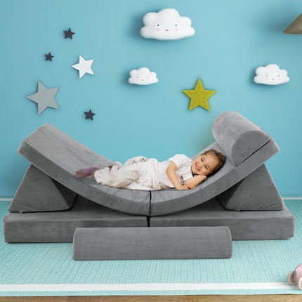 Costzon Convertible Kids Couch, Modular Folding Sofa Playset with Portable Handle, 8-Piece