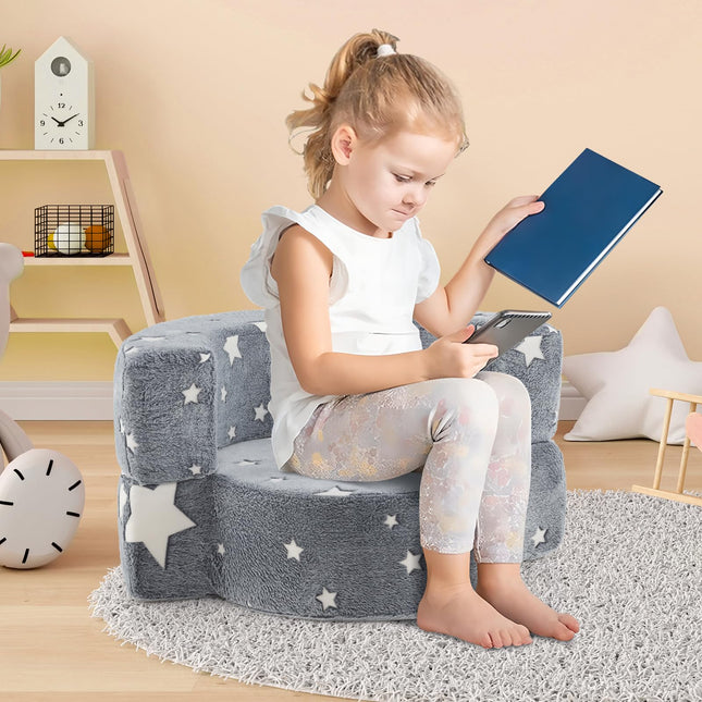 Costzon Kids Couch, 2 in 1 Convertible Glow in The Dark Sofa for Toddlers with 8-inch Sitting Cushion