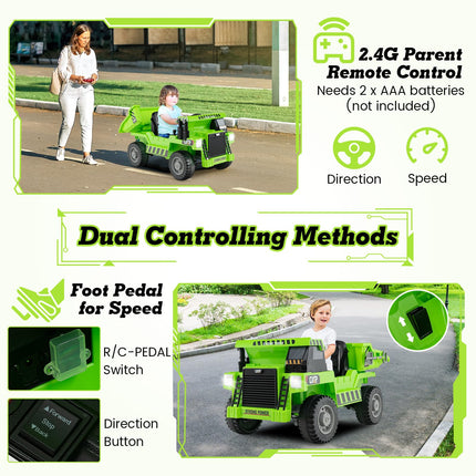 Costzon Kids Ride on Dump Truck, 12V Ride on Car w/Remote Control, Construction Vehicle for Kids
