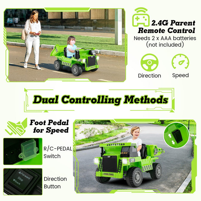Costzon Kids Ride on Dump Truck, 12V Ride on Car w/Remote Control, Construction Vehicle for Kids
