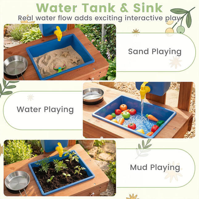 Costzon Mud Kitchen | Solid Wood Toddler Role Play Toy w/Planter Box
