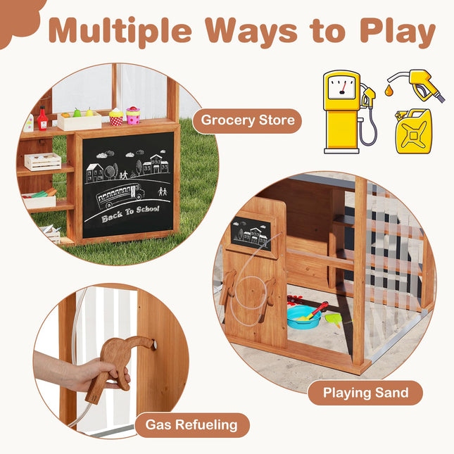 Costzon Kids Gas Station Playhouse Outdoor Pretend Playset