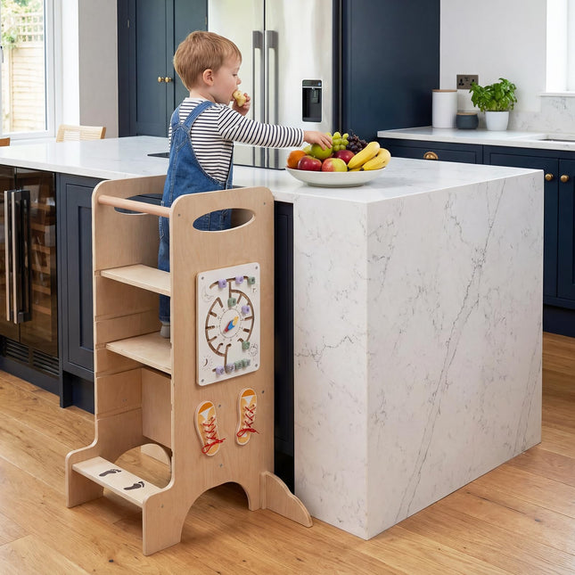 Costzon Wooden Kids Step Stool w/Detachable Chalkboard & Montessori Games