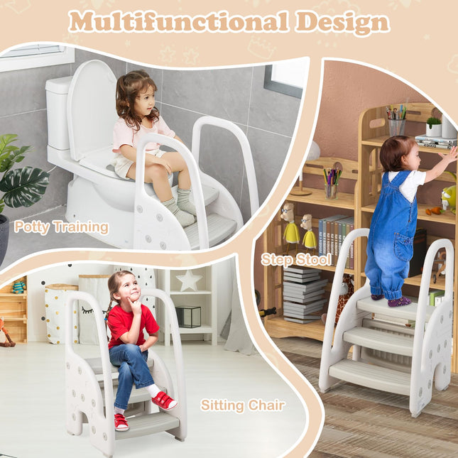Costzon 3-Step Stool for Toddlers, Children Step Up Leaning Helper with Safety Handles, Non-Slip Pedals