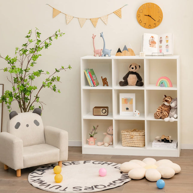 Costzon Toy Organizers and Storage, Wooden White 9-Cube Kids Bookcase for Books Toys Display Organization