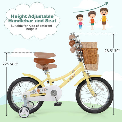 BABY JOY Kids Bike, 16 Inch Retro Child Bike for 3-8 Years Old, Boys Girls Kids Bicycle