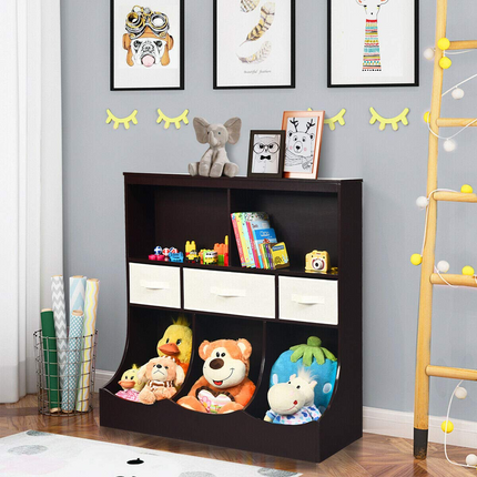 Costzon 3-Tier Kids Bookcase Toddler Storage Organizer Cabinet Shelf w/ 8 Compartment Box and 3 Removable Drawers for Children