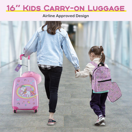BABY JOY Kids Luggage, 5 Pieces Luggage Set w/ 16" Carry-on Hardshell Spinner Toddler Suitcase, 13" Backpack