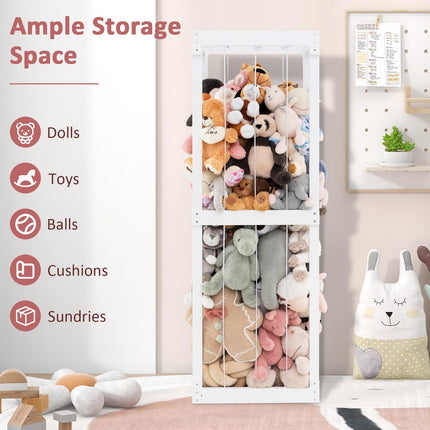 Costzon Extra Large Stuffed Animal Storage, Wooden Stuff Animal Organizer with Elastic Cords