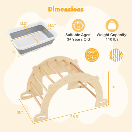 Costzon Wooden Arch Sensory Table 8 in 1 Montessori Climbing Gym with Collapsible Storage Bin