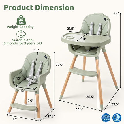 BABY JOY High Chair Convertible Wooden High Chairs for Babies and Toddlers