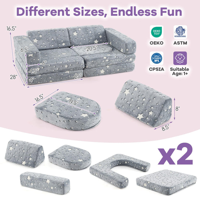 Costzon 10 Pcs Modular Kids Play Couch