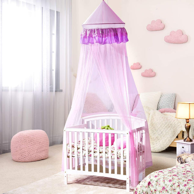 Elegant Lace Bed Mosquito Netting Mesh Canopy Princess Round Dome Bedding Net for Girls