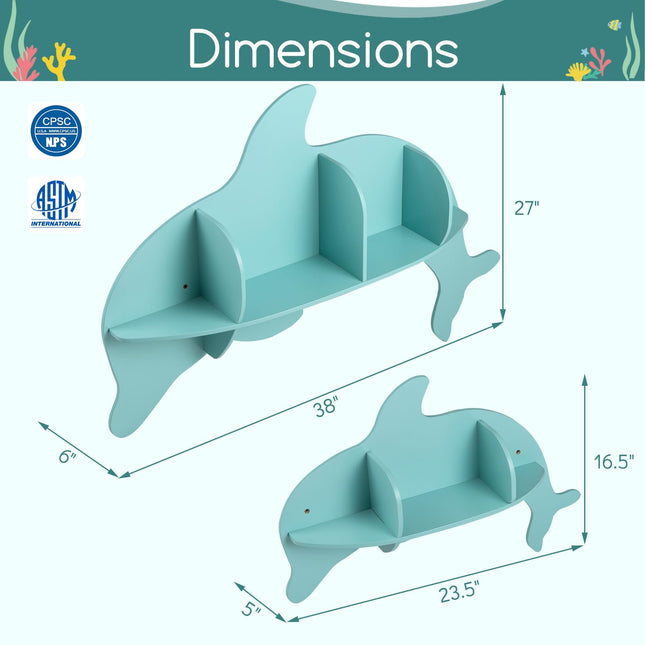 Costzon 2 Pieces Floating Dolphin Shelves | Space Saving Wall Shelves for Kid's Room