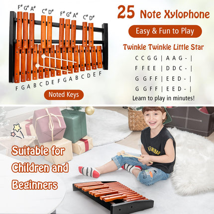 Costzon Portable 25-Note Xylophone, Wood Xylophone Kit with 2 Mallets & Convenient Carrying Bag